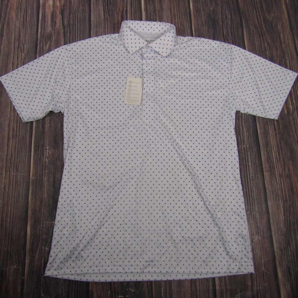 Collars & Co Polo Shirt Mens Large White Geometric Dress Collar Short Sleeve